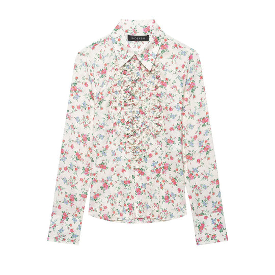 Damen Rüschenbluse mit floralem Allover-Print und Hemdkragen Nord Taschen