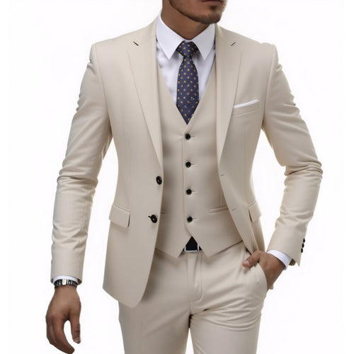 Herren Eleganter taillierter dreiteiliger Anzug mit Weste und leichtem Stretch Nord Taschen