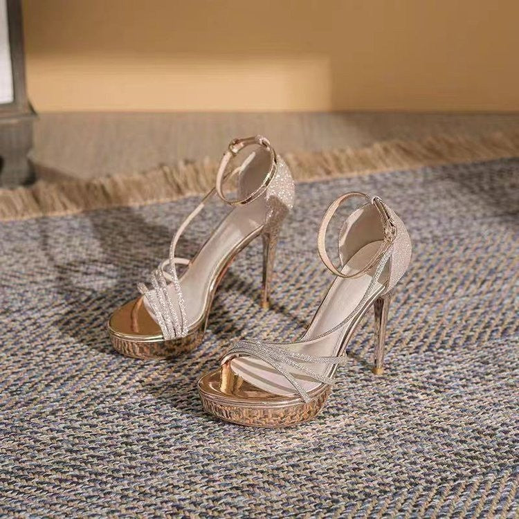 Damen Glamouröse High Heels mit glitzerndem Obermaterial und elegantem Riemchen-Design