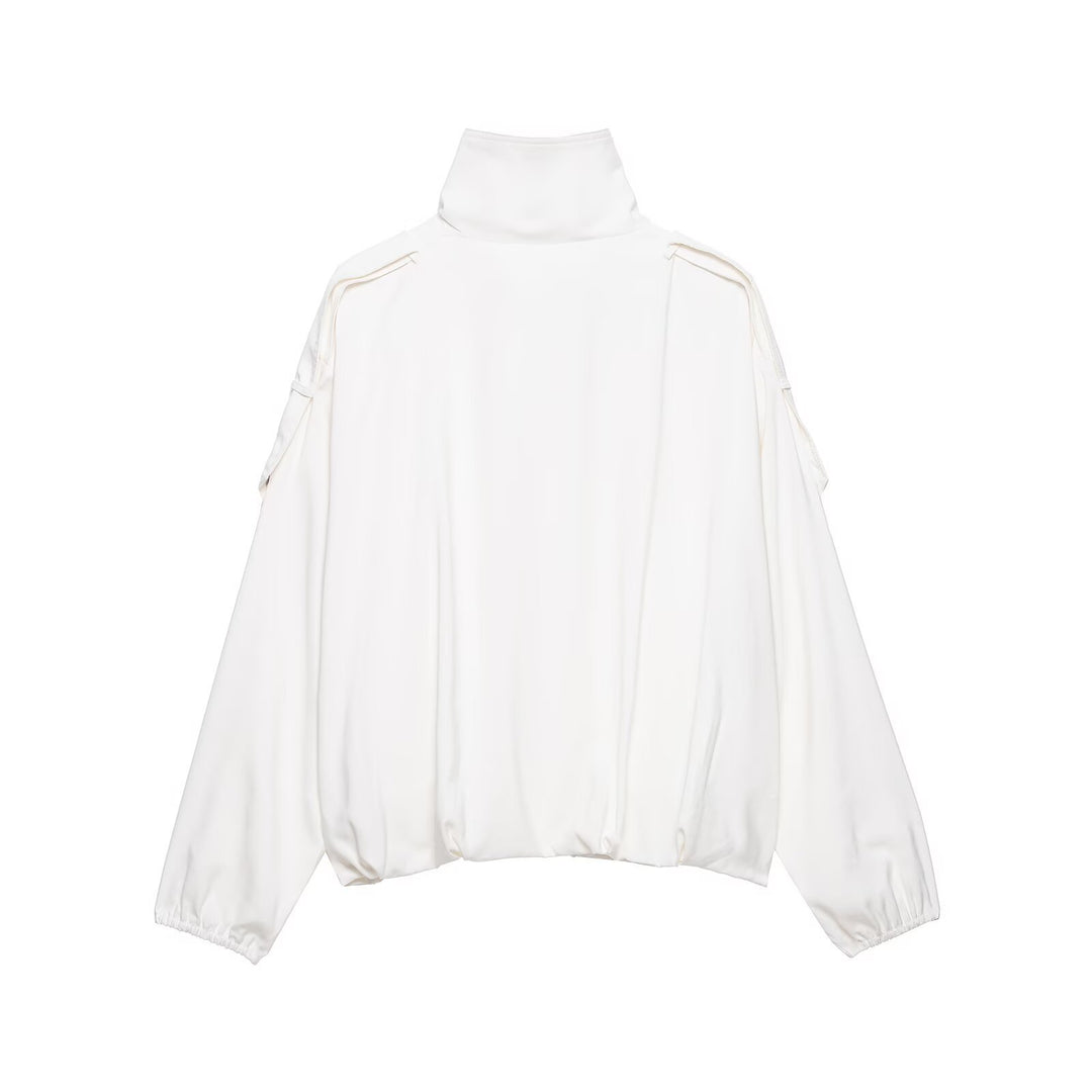 Damen Oversize-Blousonjacke mit Stehkragen und Druckknopffront Nord Taschen