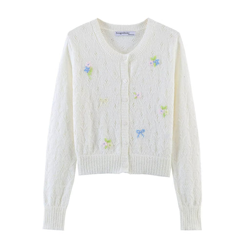 Damen Feiner Strick-Cardigan mit Blumenstickerei und tailliertem Saum Nord Taschen