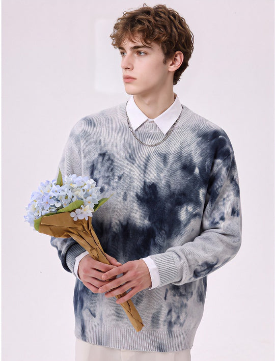 Herren Oversize-Strickpullover mit Batikoptik, Rundhalsausschnitt und Rippbündchen Nord Taschen