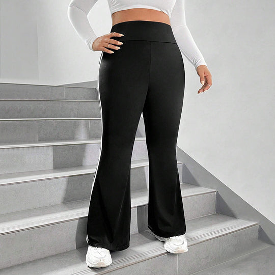 Damen Sportliche Flared Leggings mit elastischem hohen Bund und seitlichen Streifen Nord Taschen