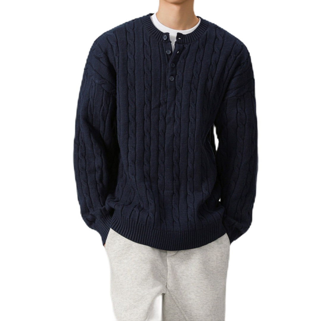 Herren Grobstrickpullover mit Knopfleiste Nord Taschen