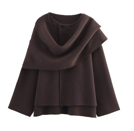 Damen 3500+ zweilagiger Wollmix‑Cape‑Poncho mit Knopfkragen und ausgestellten Ärmeln Nord Taschen