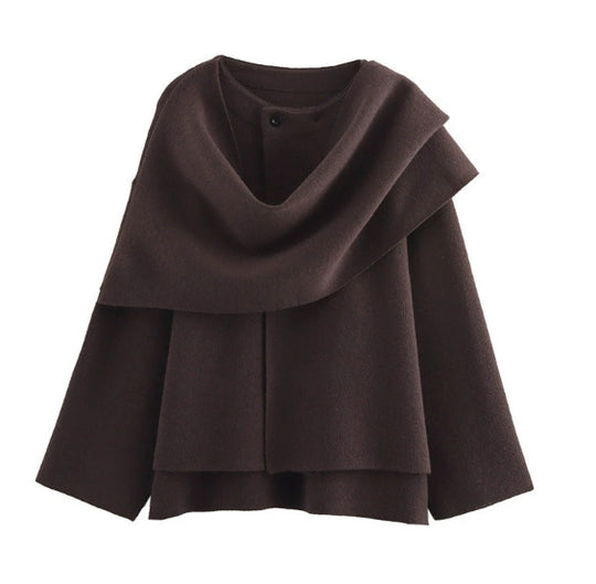 Damen 3500+ zweilagiger Wollmix‑Cape‑Poncho mit Knopfkragen und ausgestellten Ärmeln Nord Taschen
