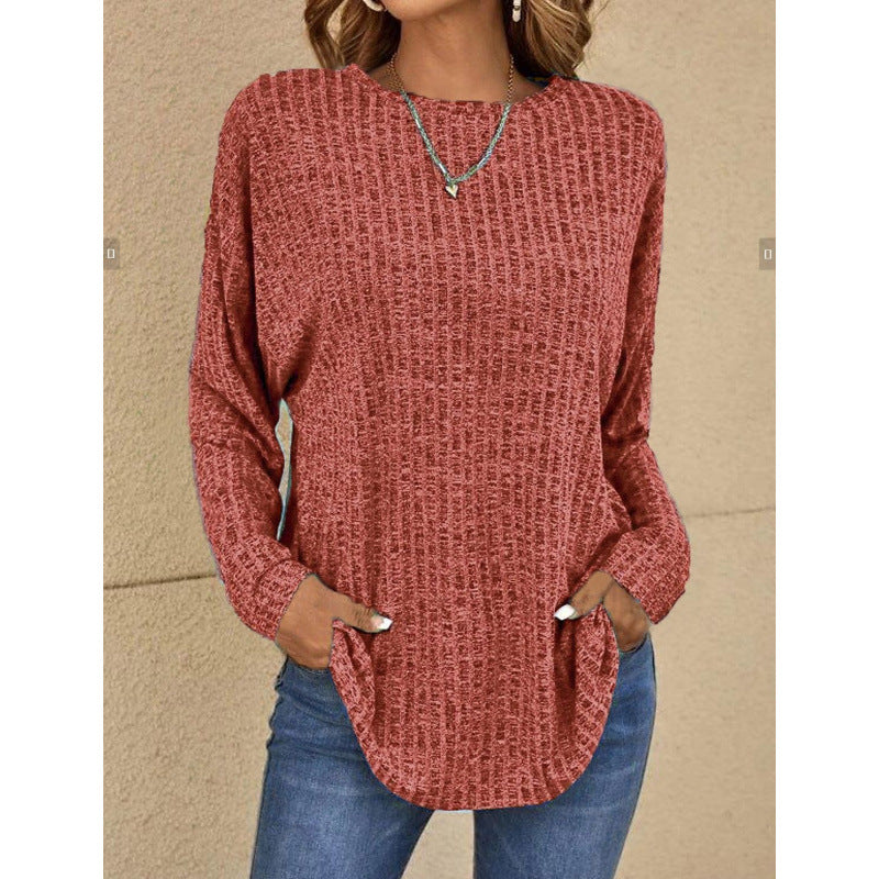 Damen Oversized Struktur-Strickpullover mit Rundhals und Eingrifftaschen Nord Taschen