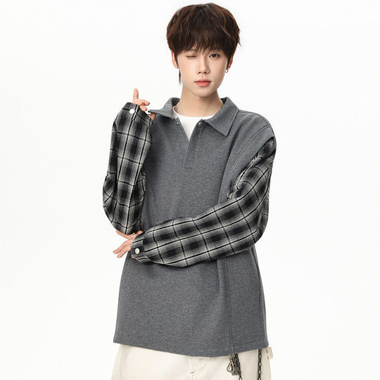 Unisex Oversize-Pullover mit Polokragen und karierter Ärmelkonstruktion Nord Taschen