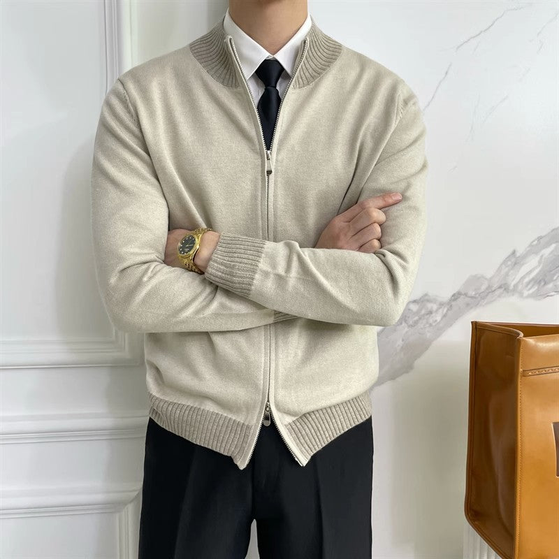 Herren Reißverschluss-Feinstrick-Cardigan mit Stehkragen und geripptem Saum Nord Taschen