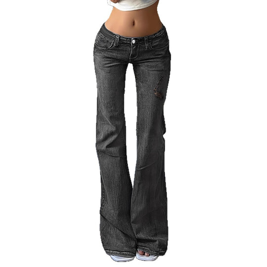 Damen Hochtaillierte Flared-Jeans mit ausgestelltem Bein, dezenter Stickerei & verlängertem Saum Nord Taschen