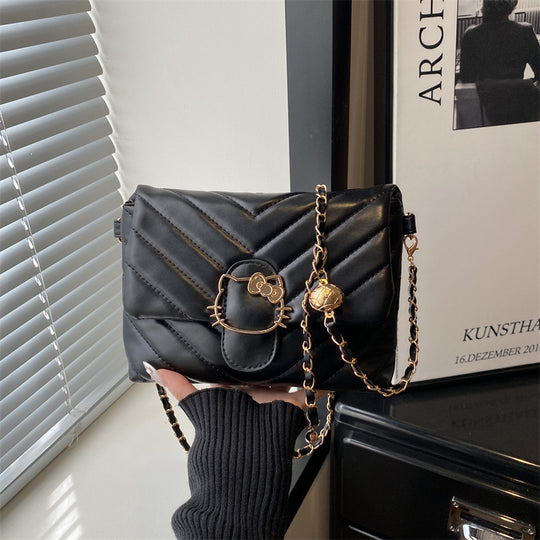 Damen Umhängetasche mit verspieltem Katzenmotiv und glänzendem Metallverschluss Nord Taschen
