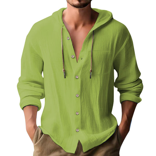 Herren lässiges Kapuzenshirt mit Knopfleiste und praktischen Taschen
