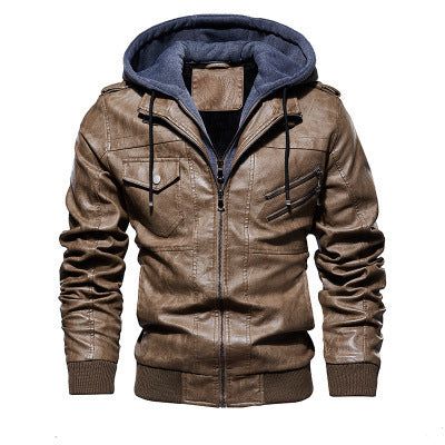 Herren Vintage-inspirierte Kunstleder-Bomber mit abtrennbarer Kapuzenblende und diagonalem Reißverschluss-Detail Nord Taschen