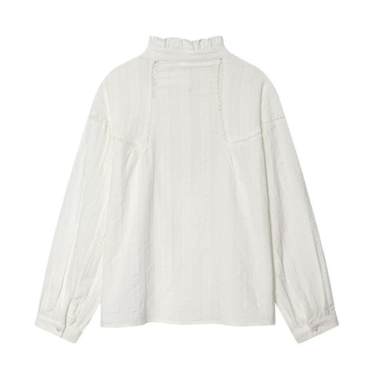 Damen Lockeres Vintage-Bluse mit Stehkragen, Spitzeinsätzen und Ballonärmeln Nord Taschen