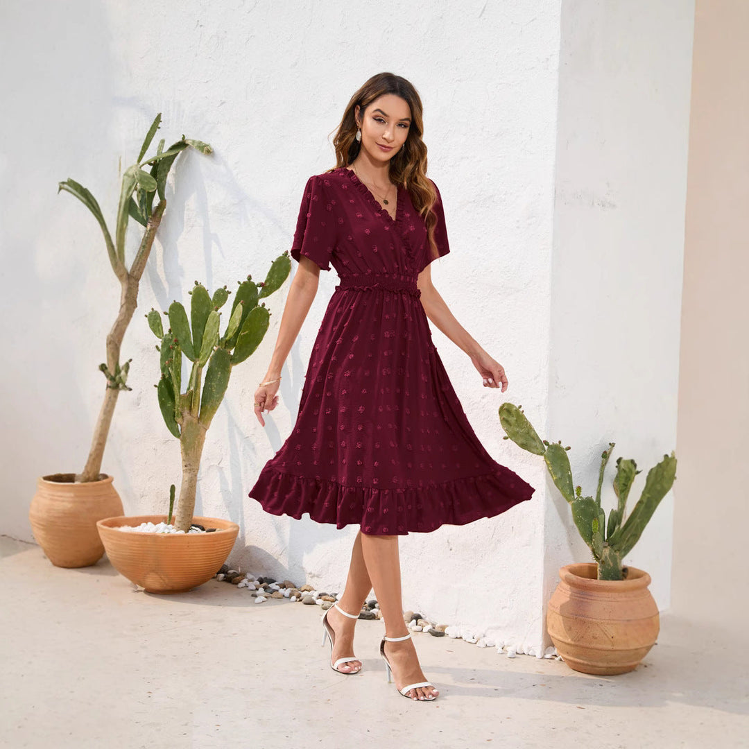 Damen Midikleid mit raffiniertem V-Ausschnitt, elastischem Taillenzug und fließendem Rock