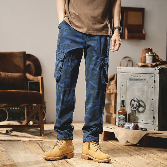 Herren Camouflage-Utility-Cargohose mit Mehrfachklappentaschen, Kniepaneelen und Kordelabschluss Nord Taschen