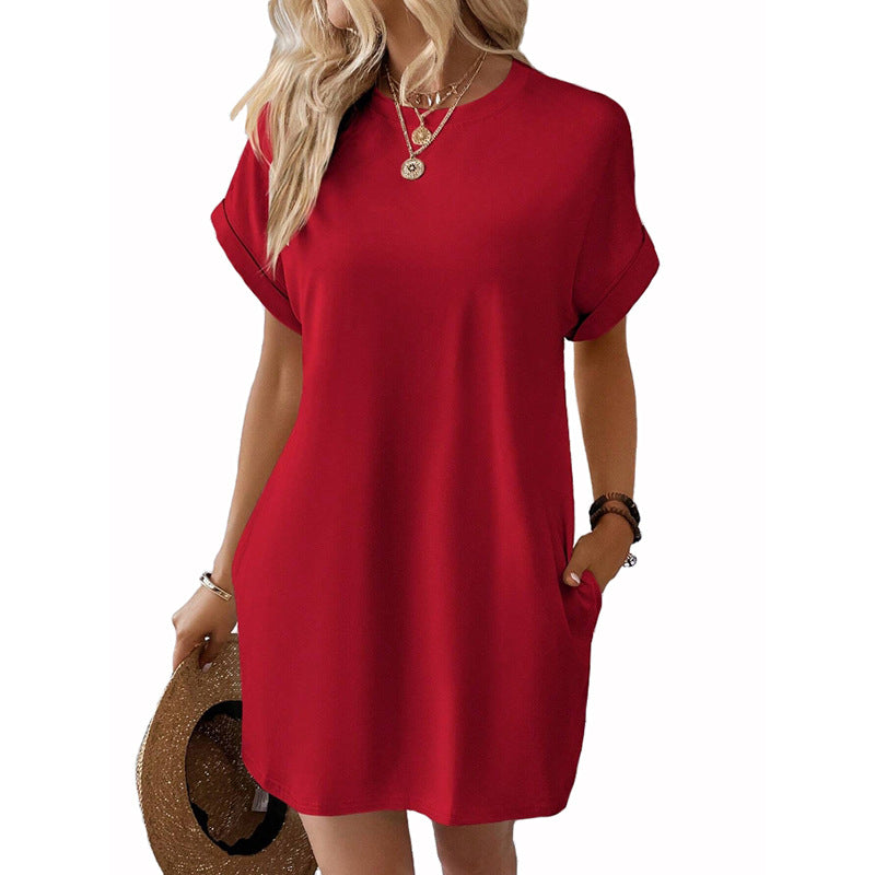 Damen Lockeres T-Shirt-Kleid mit praktischen Taschen und lässigem Design