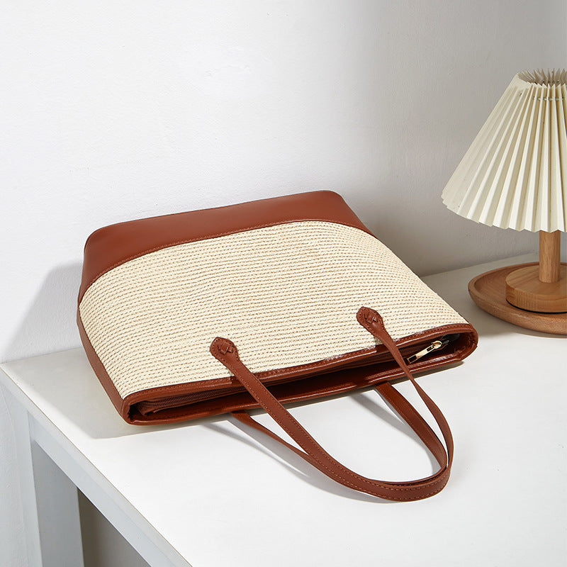 Damen Einkaufstasche aus strapazierfähigem, geflochtenem Material mit eleganten Lederakzenten Nord Taschen