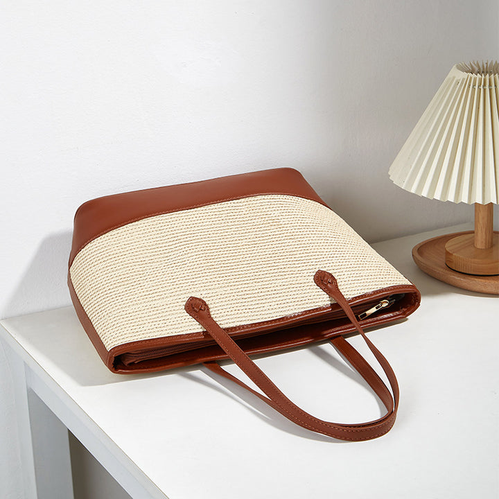 Damen Einkaufstasche aus strapazierfähigem, geflochtenem Material mit eleganten Lederakzenten Nord Taschen