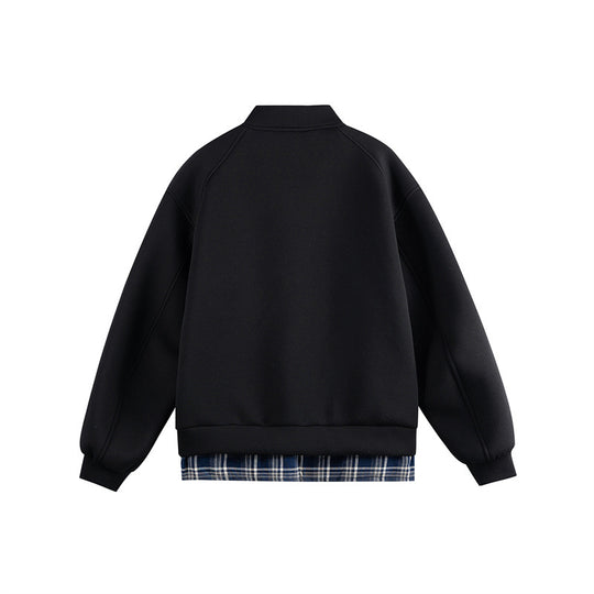Damen Zwei‑in‑Eins Bomber‑Sweatjacke mit Karo‑Layer‑Einsatz und Stehkragen Nord Taschen
