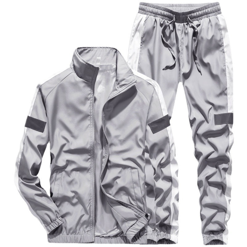 Herren Sportives Freizeit-Trainingsanzug-Set aus leichtem Windbreaker-Material mit Kontraststreifen und reflektierenden Einsätzen Nord Taschen