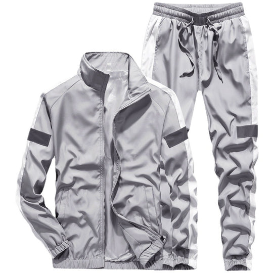 Herren Sportives Freizeit-Trainingsanzug-Set aus leichtem Windbreaker-Material mit Kontraststreifen und reflektierenden Einsätzen Nord Taschen