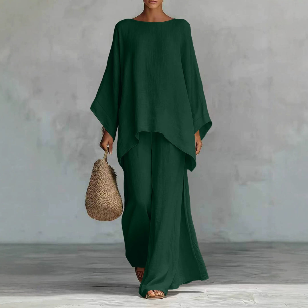 Damen Lässiges Oversize-Kaftanoberteil mit weiten Palazzohosen Nord Taschen