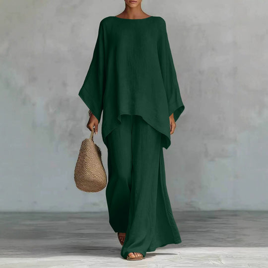 Damen Lässiges Oversize-Kaftanoberteil mit weiten Palazzohosen Nord Taschen