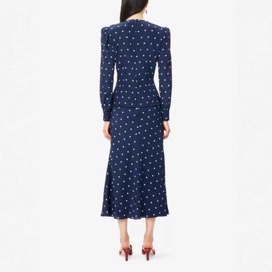 Damen Elegantes Polka-Dot Maxikleid mit tiefem V-Ausschnitt Nord Taschen