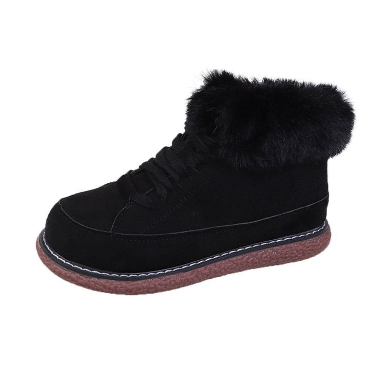 Damen  gefütterte Schnür-Boots mit Kunstfellkragen und rutschfester Plateau-Sohle Nord Taschen