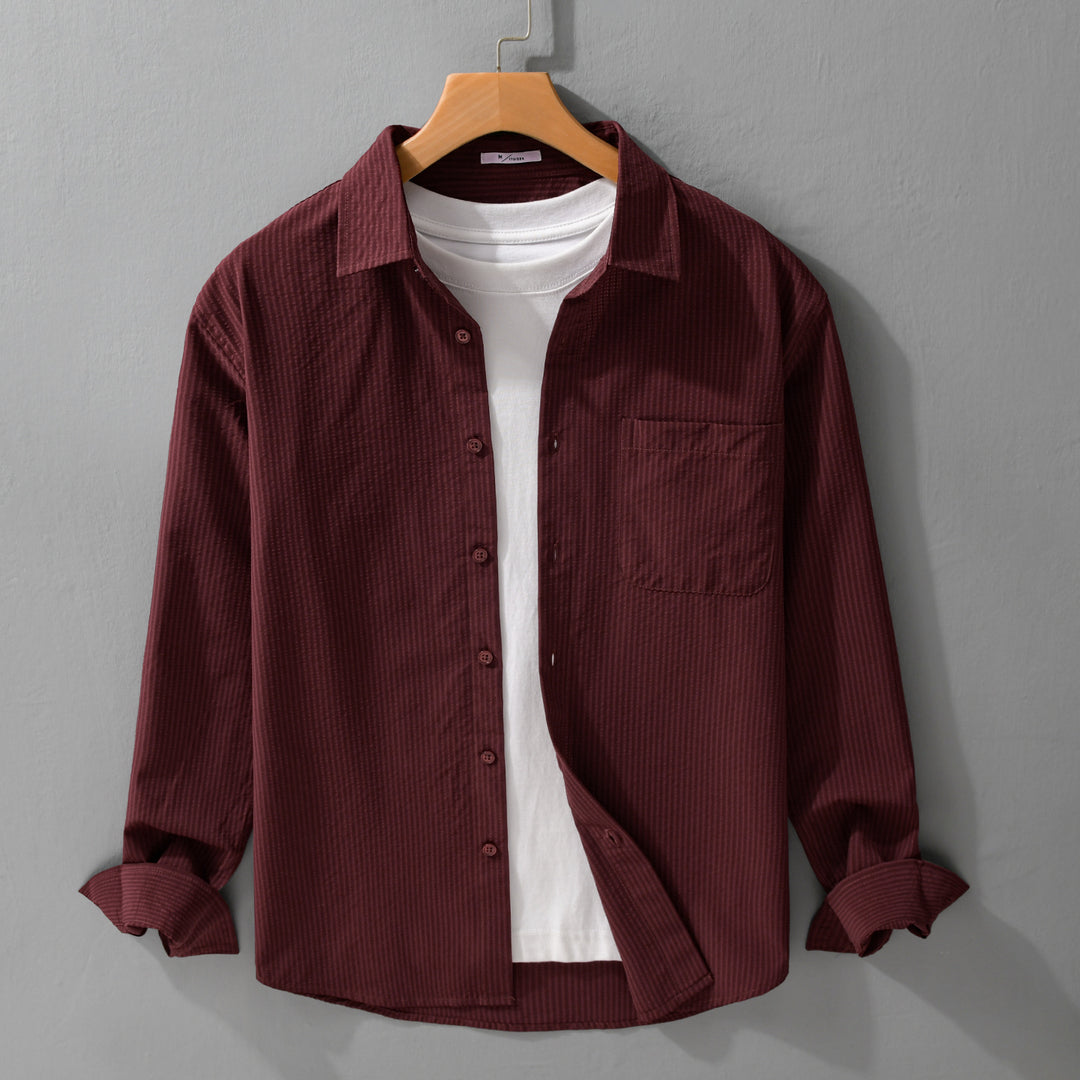 Herren Struktur-Overshirt aus atmungsaktivem Baumwollmix mit feinem Streifenrelief und Brusttasche Nord Taschen