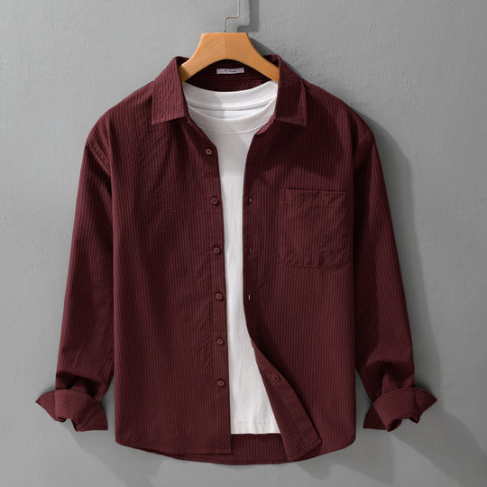 Herren Struktur-Overshirt aus atmungsaktivem Baumwollmix mit feinem Streifenrelief und Brusttasche Nord Taschen