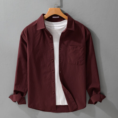 Herren Struktur-Overshirt aus atmungsaktivem Baumwollmix mit feinem Streifenrelief und Brusttasche Nord Taschen