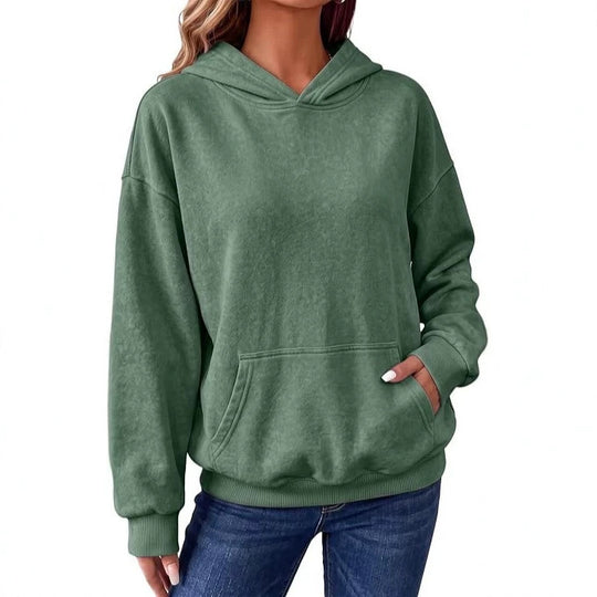 Damen Oversize-Kapuzenpullover mit Kängurutasche, washed-Finish und gerippten Bündchen Nord Taschen