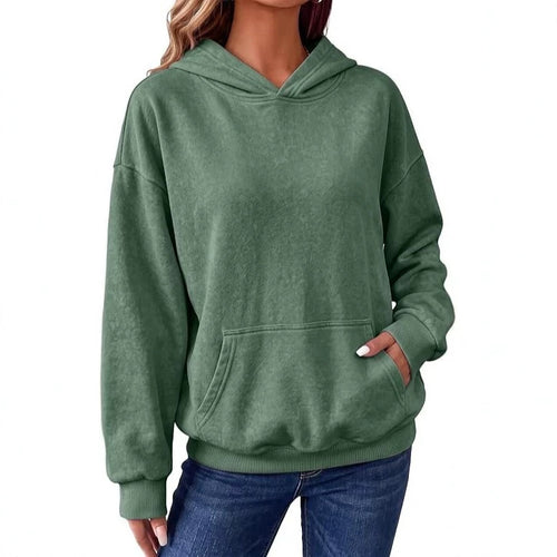 Damen Oversize-Kapuzenpullover mit Kängurutasche, washed-Finish und gerippten Bündchen Nord Taschen
