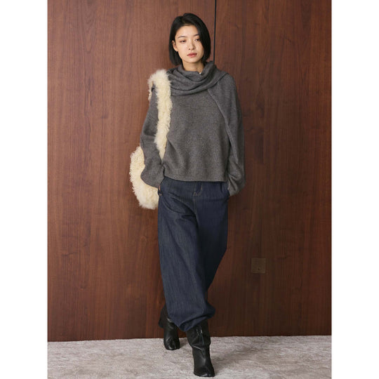 Damen Oversize-Feinstrickpullover mit voluminösem Schlauchkragen und weiter Silhouette Nord Taschen