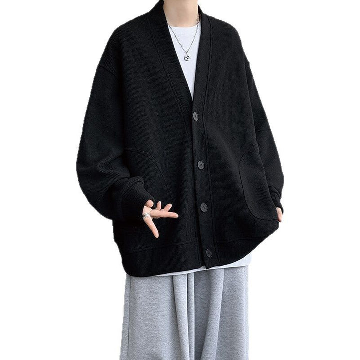 Herren oversized Strickcardigan mit V-Ausschnitt, aufgesetzten Rundtaschen und lässiger Drop-Shoulder-Silhouette Nord Taschen