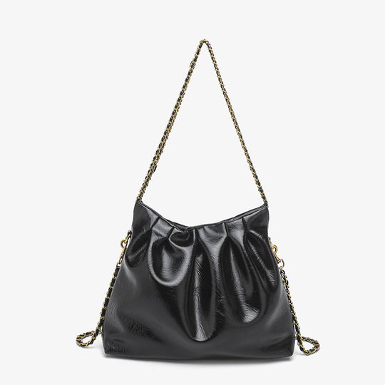 Damen Hobo-Tasche mit eleganter Raffung und goldener Kettenverzierung Nord Taschen
