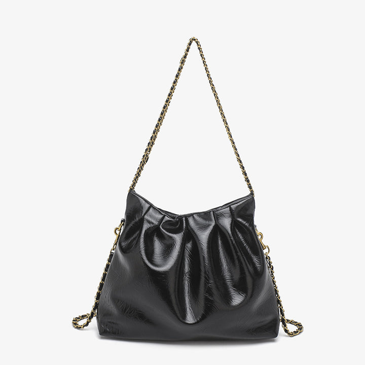 Damen Hobo-Tasche mit eleganter Raffung und goldener Kettenverzierung Nord Taschen