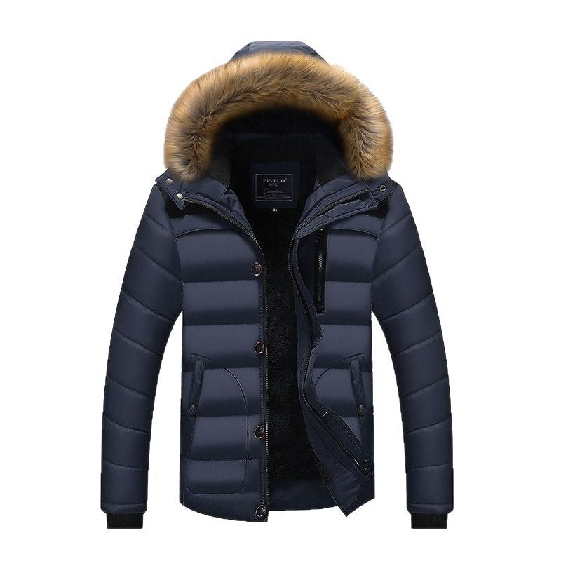 Herren Steppparka mit Teddyfutter, Kapuze mit Kunstfellbesatz und versteckter Brusttasche Nord Taschen