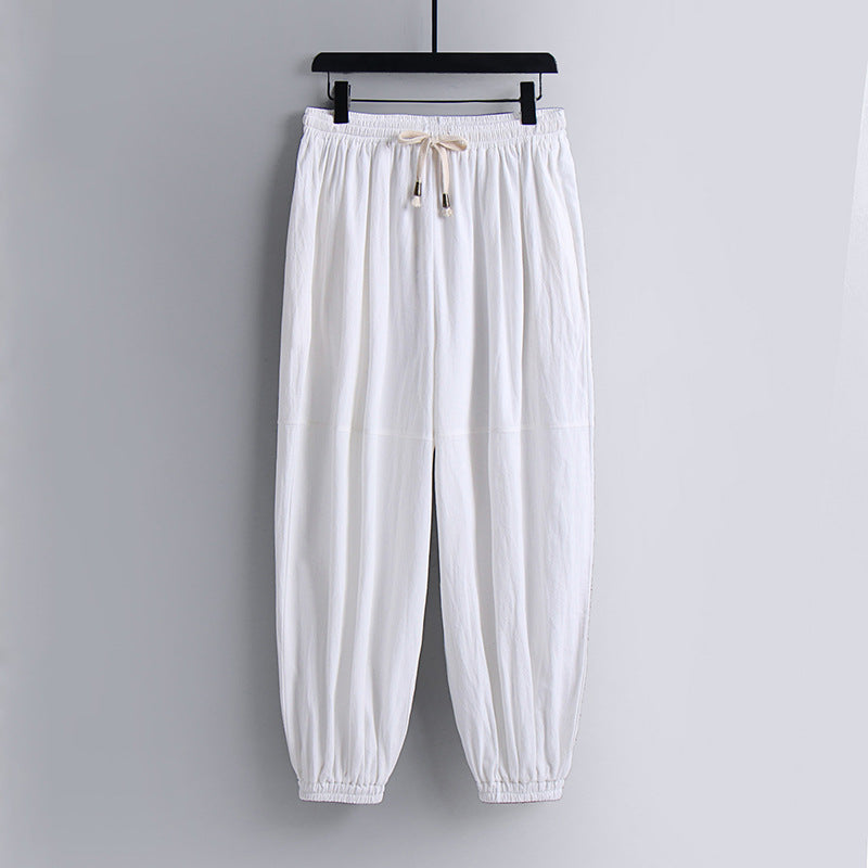 Damen weite Baumwoll-Leinen-Freizeithose mit Kordelzug und elastischen Knöchelbündchen Nord Taschen