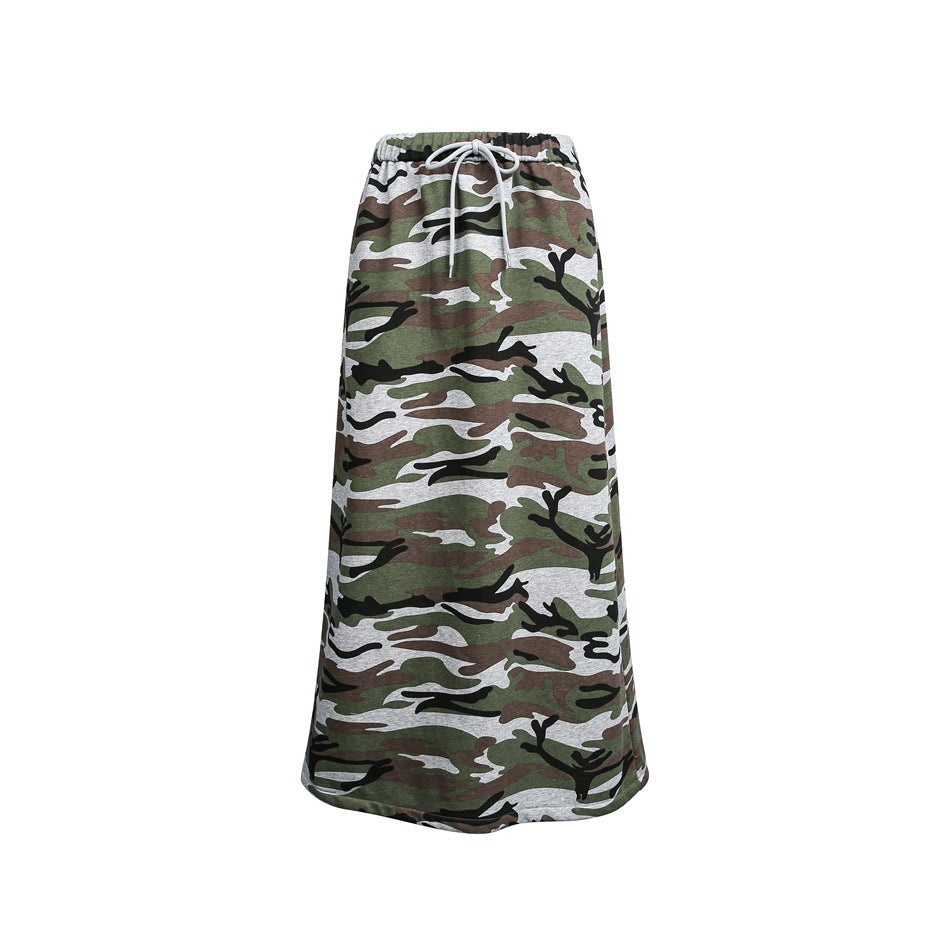 Damen Midi-Rock im Camouflage-Style mit elastischem Bund und Kordelzug Nord Taschen
