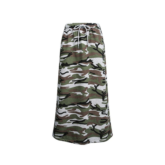 Damen Midi-Rock im Camouflage-Style mit elastischem Bund und Kordelzug Nord Taschen
