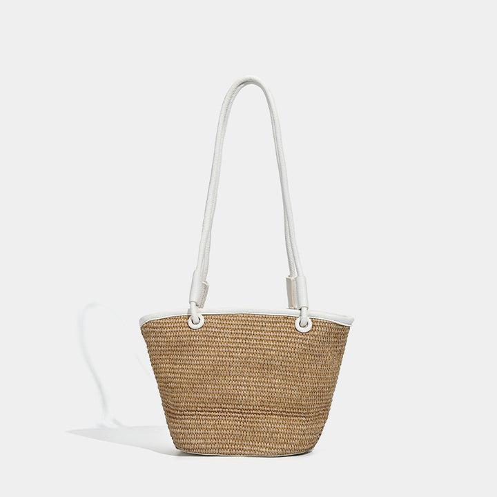 Damen Strohtasche mit luxuriösem Lederbesatz Nord Taschen