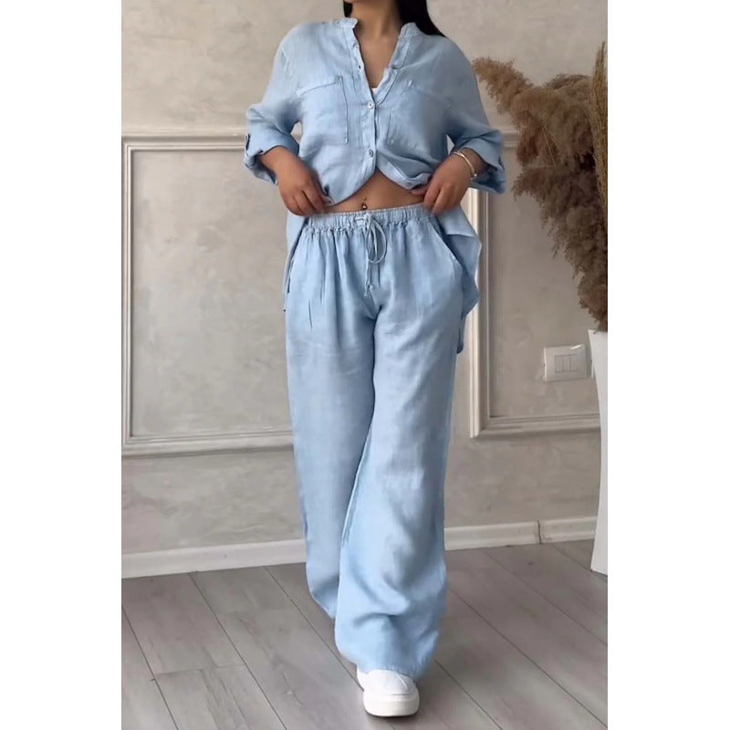Damen Weite Leinenmix-Hose mit hohem Elastikbund, Kordelzug und Palazzo-Silhouette Nord Taschen