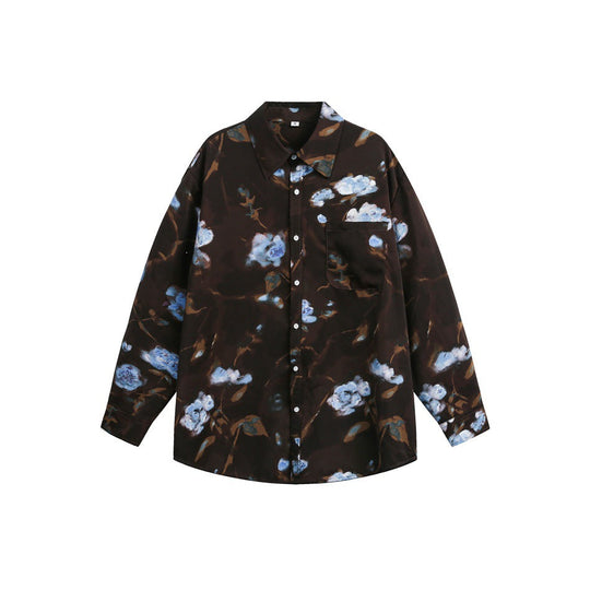 Damen Oversize-Hemdbluse mit abstraktem Blumenprint und aufgesetzter Brusttasche Nord Taschen