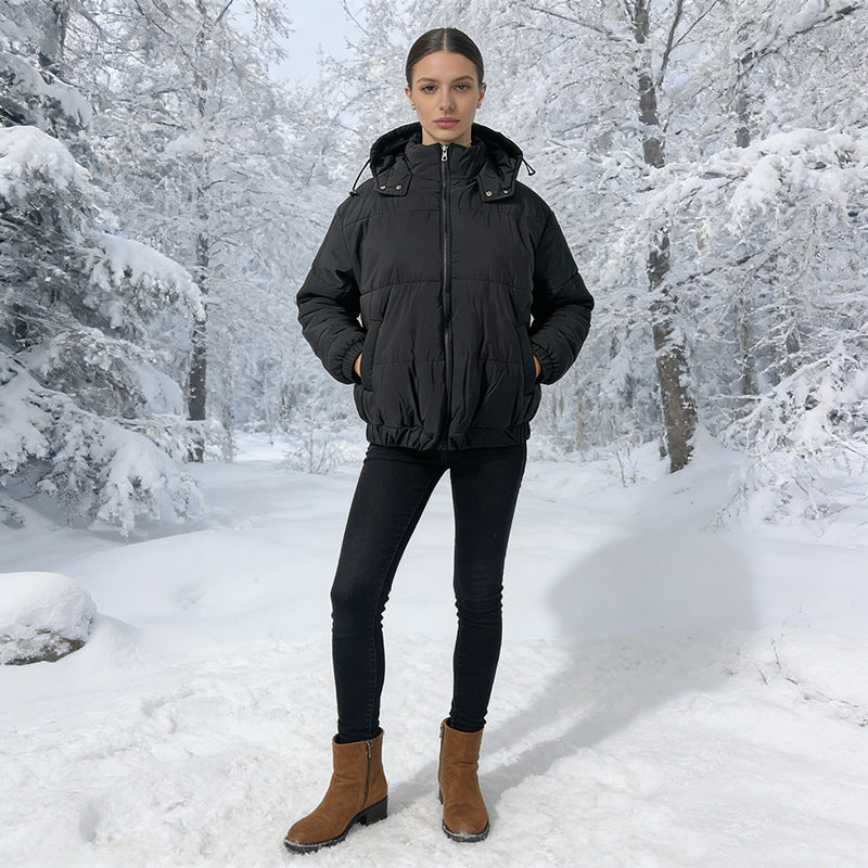 Damen Wattierte Steppjacke mit Volumenkapuze, elastischem Saum und verstellbarer Taille Nord Taschen