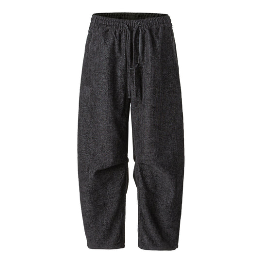 Damen Locker geschnittene Cropped-Hose mit hohem elastischem Bund und Kordelzug aus strukturierter Leinenmischung Nord Taschen