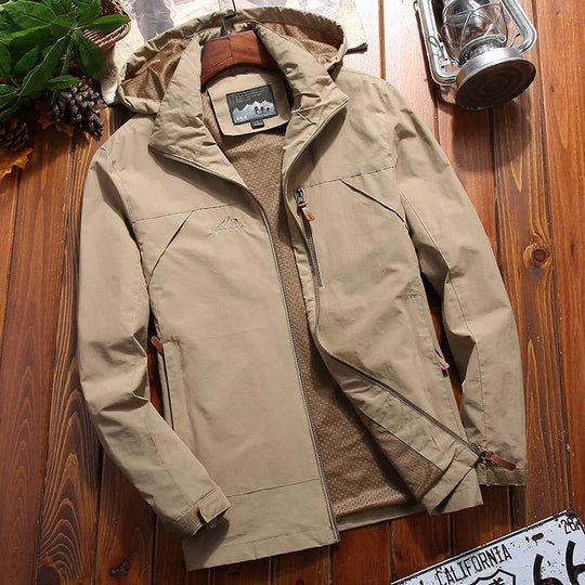 Herren Leichte Softshell-Trekkingjacke mit Kapuze atmungsaktivem Meshfutter und Brust-Reißverschluss Nord Taschen