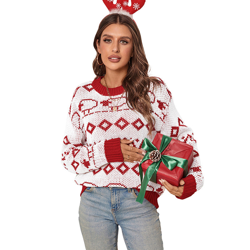 Damen Lässiger Strickpullover mit festlichem Muster Nord Taschen